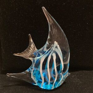 Blue and White Art Glass Fish Sculpture